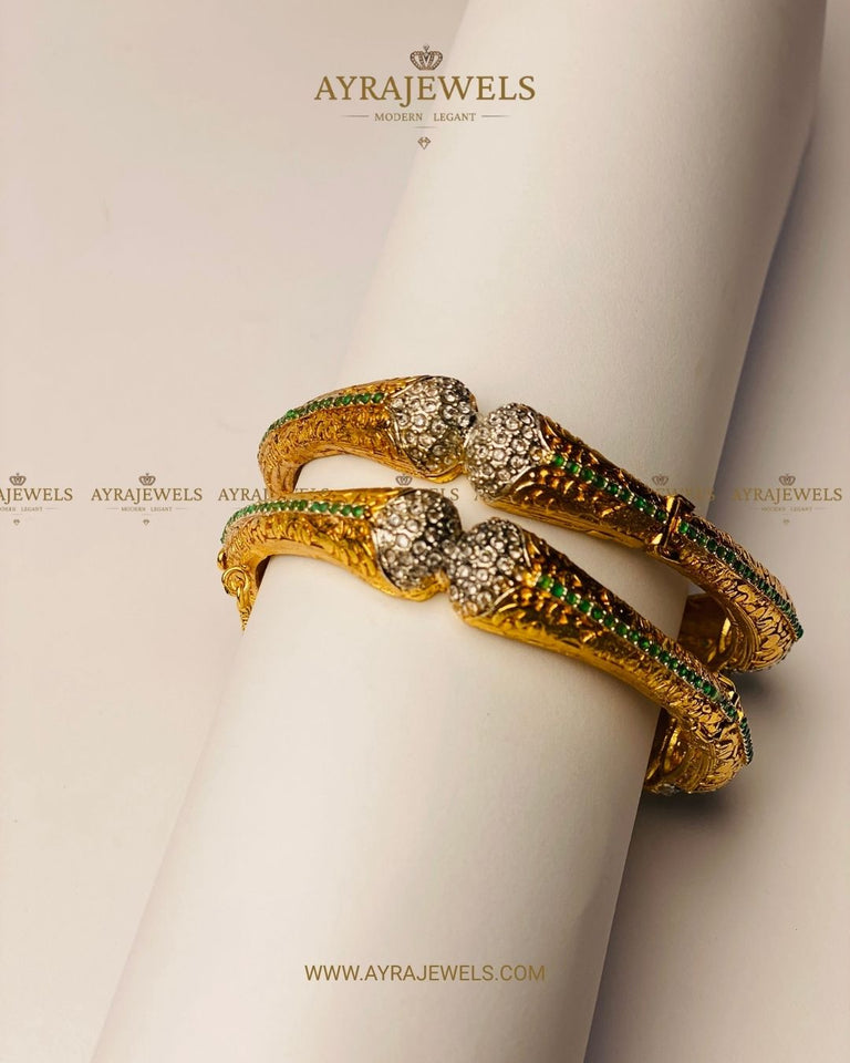 Antique Gold Plated Bangles With Chain – Traditional & Stylish Bangles | Ayra Jewels