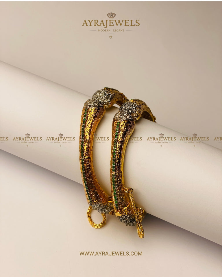 Antique Gold Plated Bangles With Chain – Traditional & Stylish Bangles | Ayra Jewels