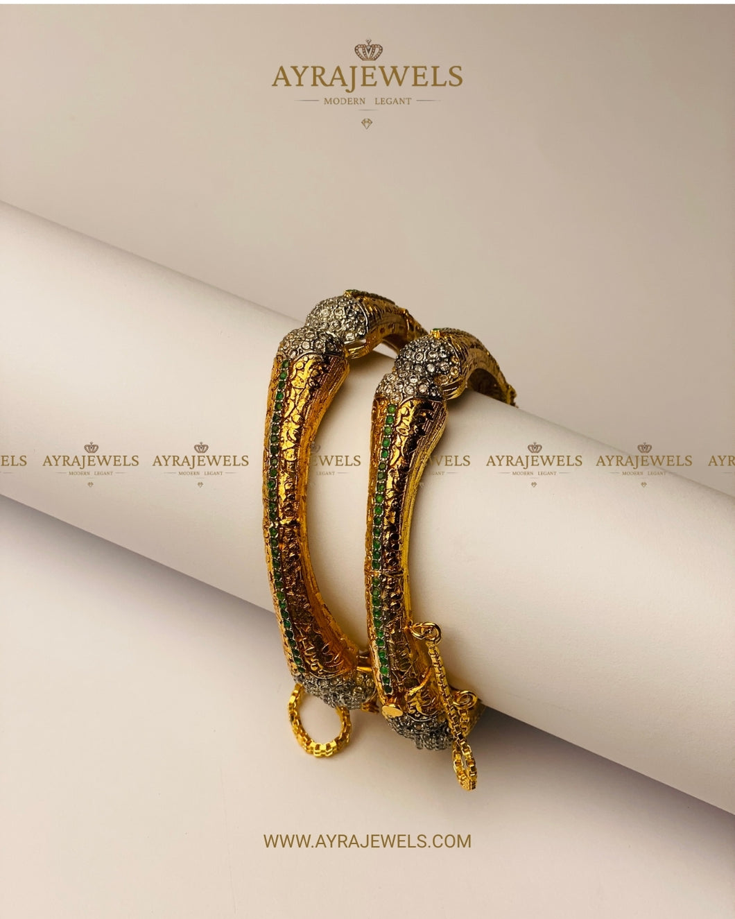 Antique Gold Plated Bangles With Chain – Traditional & Stylish Bangles | Ayra Jewels