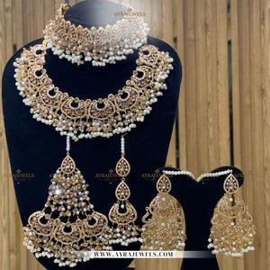 Zarcon Bridal Set Kit – Necklace, Choker, Earrings, Teeka & Jhoomar | Champagne