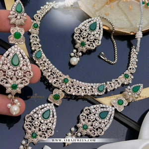 Zarcon Party Wear Necklace with Earrings & Teeka – Elegant Gold & Silver Finish