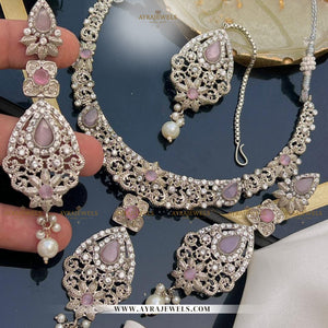 Zarcon Party Wear Necklace with Earrings & Teeka – Elegant Gold & Silver Finish