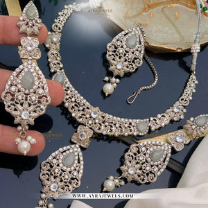 Zarcon Party Wear Necklace with Earrings & Teeka – Elegant Gold & Silver Finish