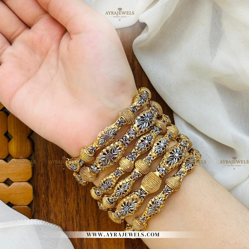 6-Piece Gold Plated Bangles Set – 2 Tone Polish | Multiple Sizes