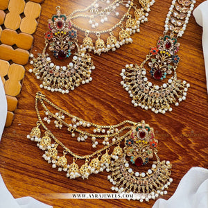Nouratan Earrings with Heavy Jhoomki, Sahara & Teeka – Bridal Style Jewellery