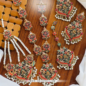 Nauratan Maala Set – With Earrings, Teeka & Jhumar | Bridal Jewellery