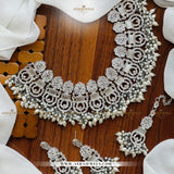 Zarcon Party Wear Necklace with Earrings & Teeka – Gold & Silver Finish