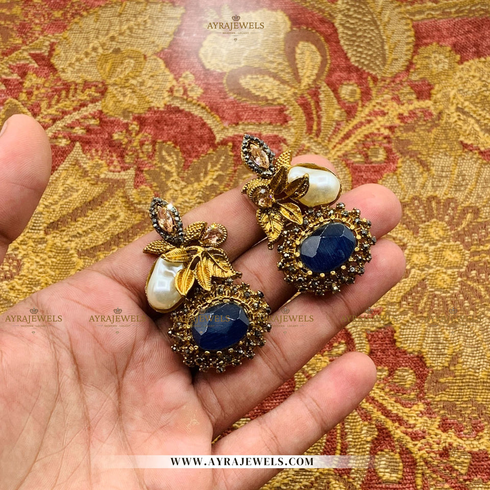 Designer Earrings with Stone & Pearl Detailing – Elegant Party Wear