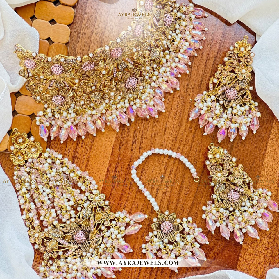 3D Bridal Collar Set with Earrings, Teeka & Jhoomar – Luxurious Wedding Jewellery
