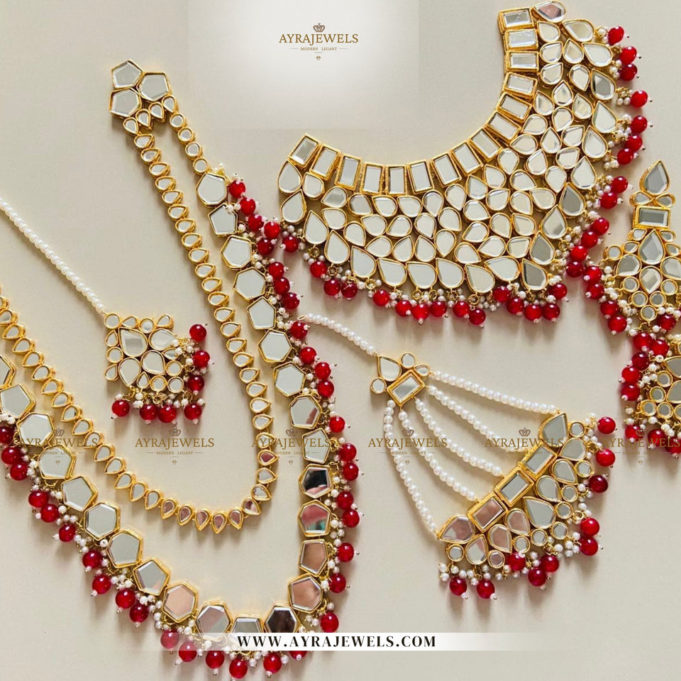 Mirror Kundan Bridal Set – Complete Wedding Jewellery | Earrings, Teeka & Jhumar