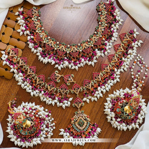 Nauratan Bridal Set – With Jhumka, Sahara & Mathapatti | Complete Traditional Jewellery