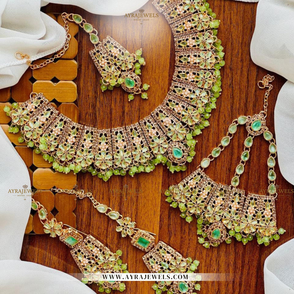 Zarqoon Bridal Set with Earrings, Teeka & Jhoomar – Traditional Wedding Jewellery