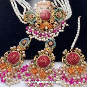 Nouratan Choker Set with Earrings & Teeka – Multi Color Party Wear Jewellery