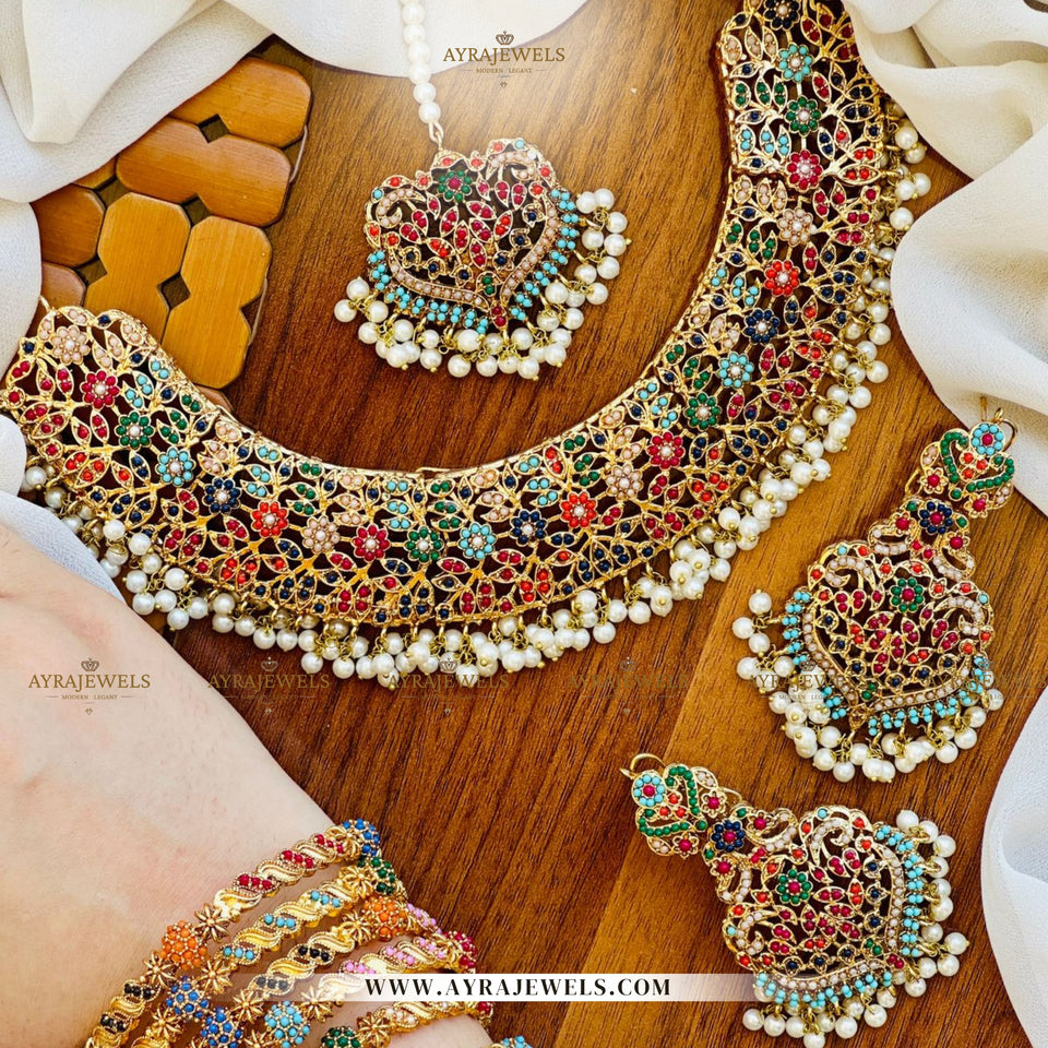 Zarkoon Pearls Choker Set – With Earrings & Teeka | Elegant Bridal Jewellery