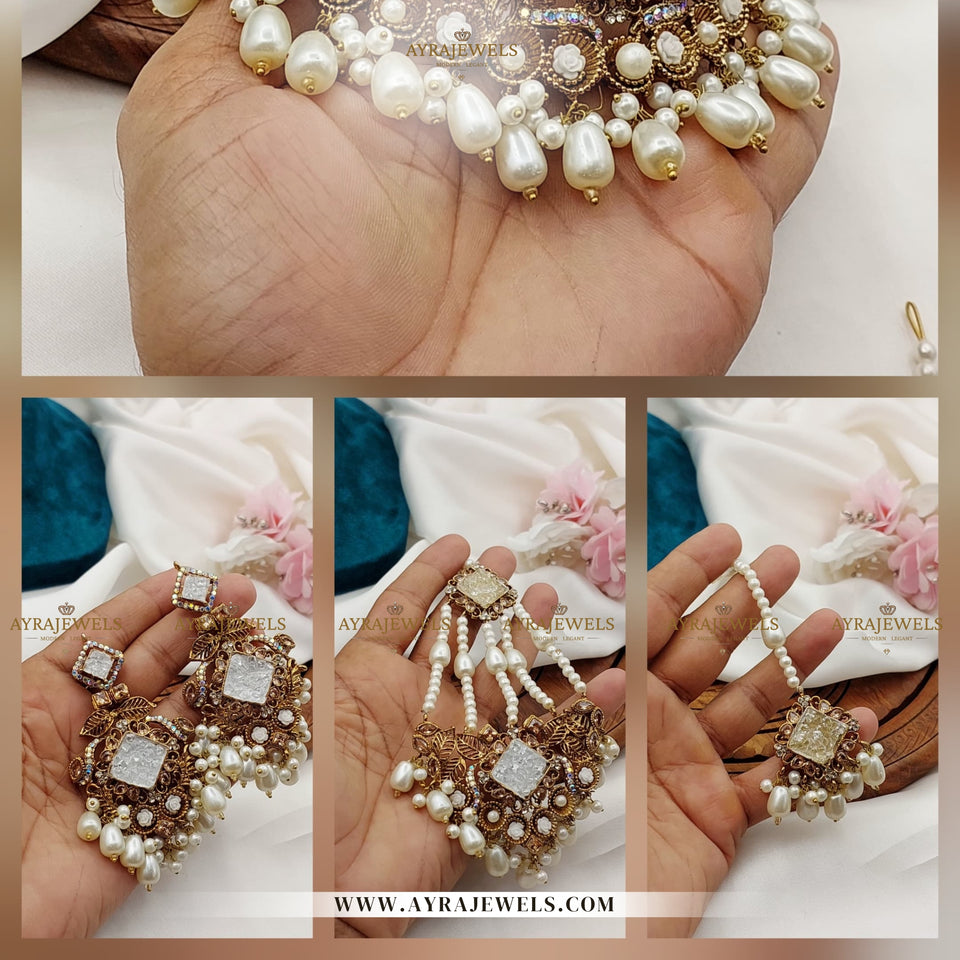 Zarcon Bridal Set – Necklace, Earrings, Teeka & Jhoomer – Traditional Wedding Jewellery