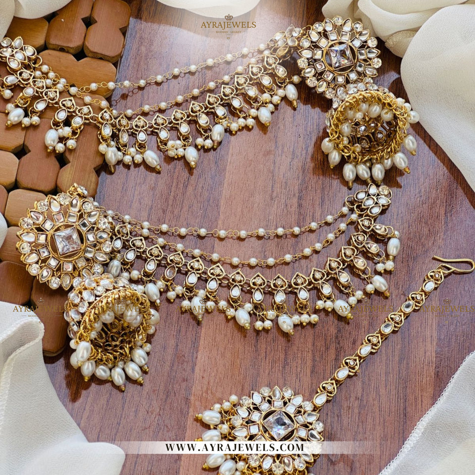 Traditional Kundan Jhumke Set – With Sahara & Teeka | Bridal Earrings