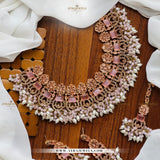Zarcon Party Wear Necklace with Earrings & Teeka – Gold & Silver Finish