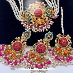 Nouratan Choker Set with Earrings & Teeka – Multi Color Party Wear Jewellery