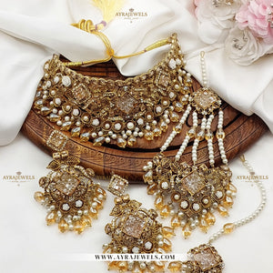 Zarcon Bridal Set – Necklace, Earrings, Teeka & Jhoomer – Traditional Wedding Jewellery