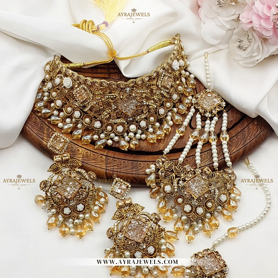 Zarcon Bridal Set – Necklace, Earrings, Teeka & Jhoomer – Traditional Wedding Jewellery