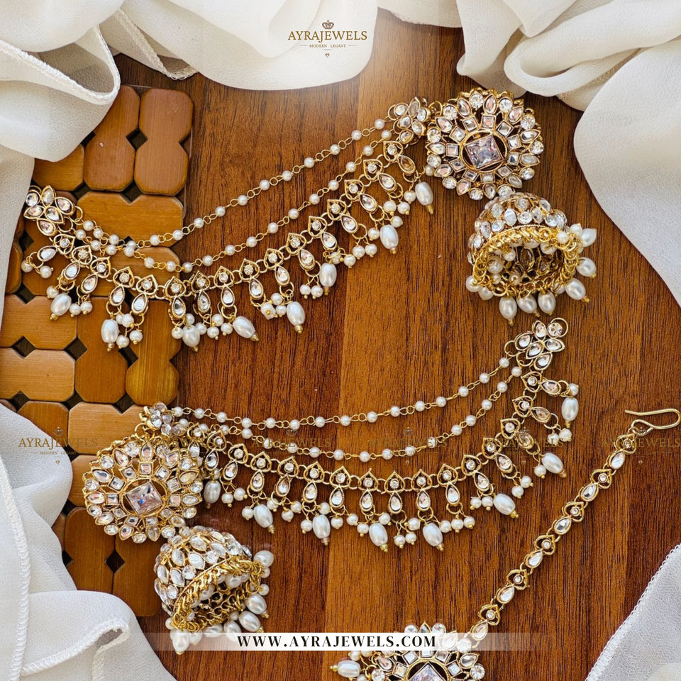 Traditional Kundan Jhumke Set – With Sahara & Teeka | Bridal Earrings
