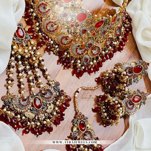 3D Zarqoon Bridal Set with Lightweight Earrings, Teeka & Jhumar