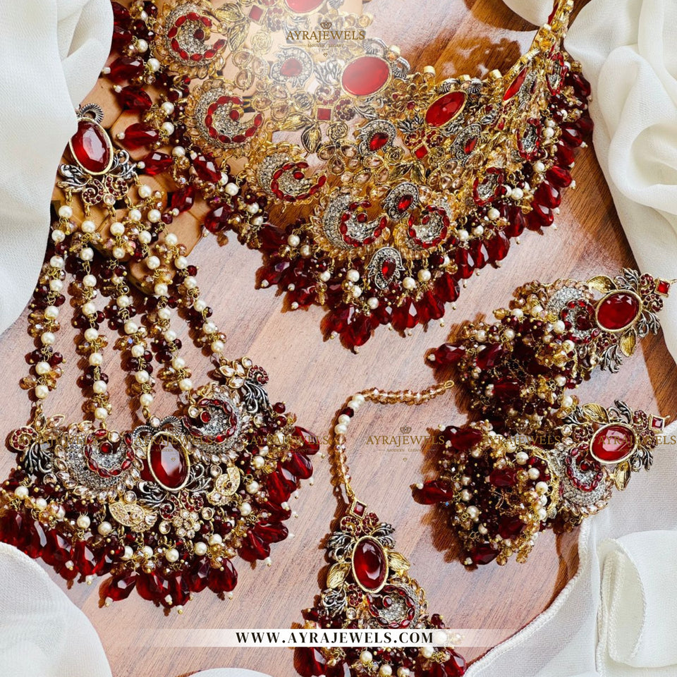 3D Zarqoon Bridal Set with Lightweight Earrings, Teeka & Jhumar