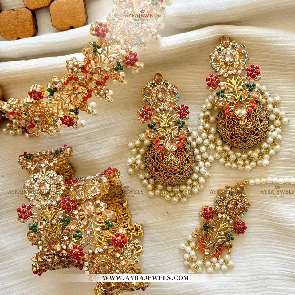 Nouratan Collar Bridal Set with Jhoomka, Teeka & Openable Bangles
