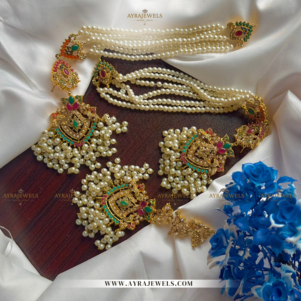 Nouratan Earrings with Heavy Sahare & Teeka – Traditional Bridal Earrings Set