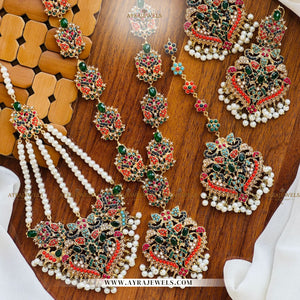 Nauratan Maala Set – With Earrings, Teeka & Jhumar | Bridal Jewellery