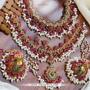 Nauratan Bridal Set – With Jhumka, Sahara & Mathapatti | Complete Traditional Jewellery