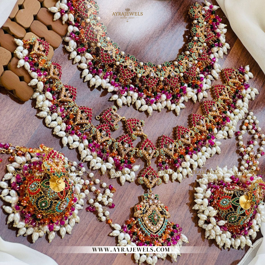 Nauratan Bridal Set – With Jhumka, Sahara & Mathapatti | Complete Traditional Jewellery