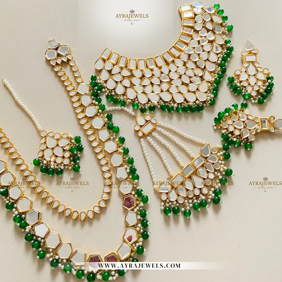 Mirror Kundan Bridal Set – Complete Wedding Jewellery | Earrings, Teeka & Jhumar