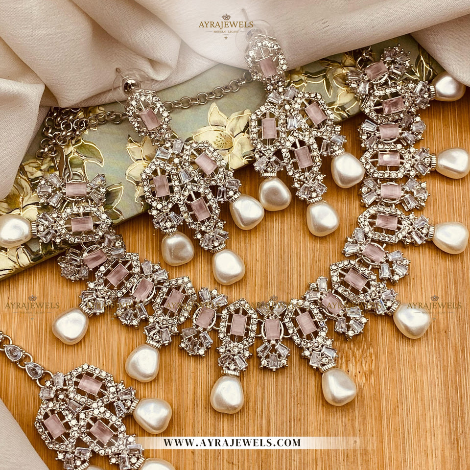 Zarcon Party Wear Necklace with Earrings & Teeka – Elegant Wedding & Festive Jewellery