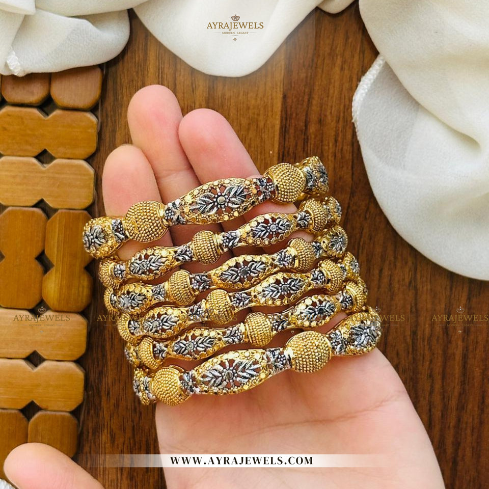 6-Piece Gold Plated Bangles Set – 2 Tone Polish | Multiple Sizes