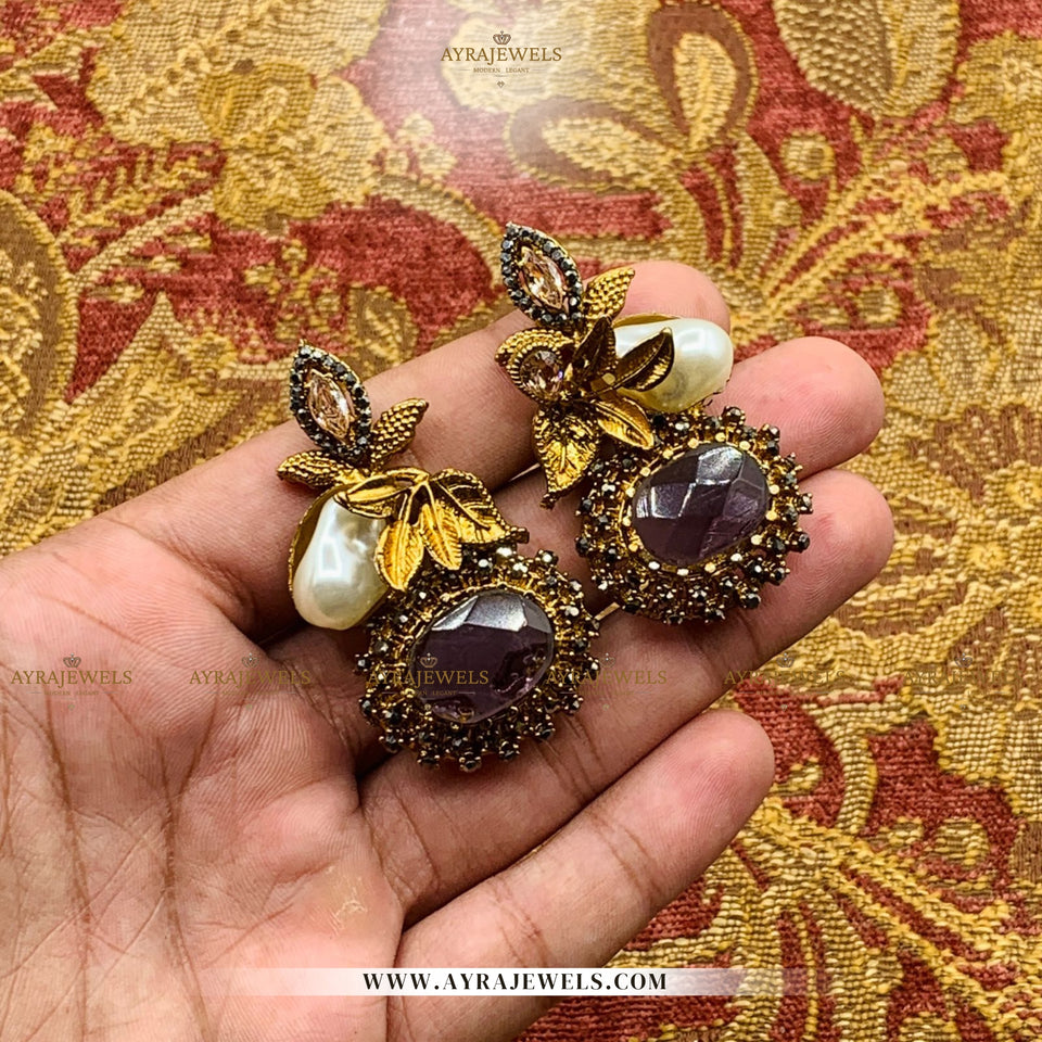 Designer Earrings with Stone & Pearl Detailing – Elegant Party Wear