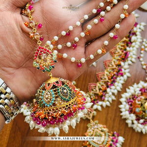 Nauratan Bridal Set – With Jhumka, Sahara & Mathapatti | Complete Traditional Jewellery