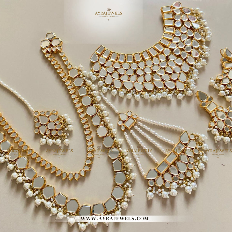 Mirror Kundan Bridal Set – Complete Wedding Jewellery | Earrings, Teeka & Jhumar