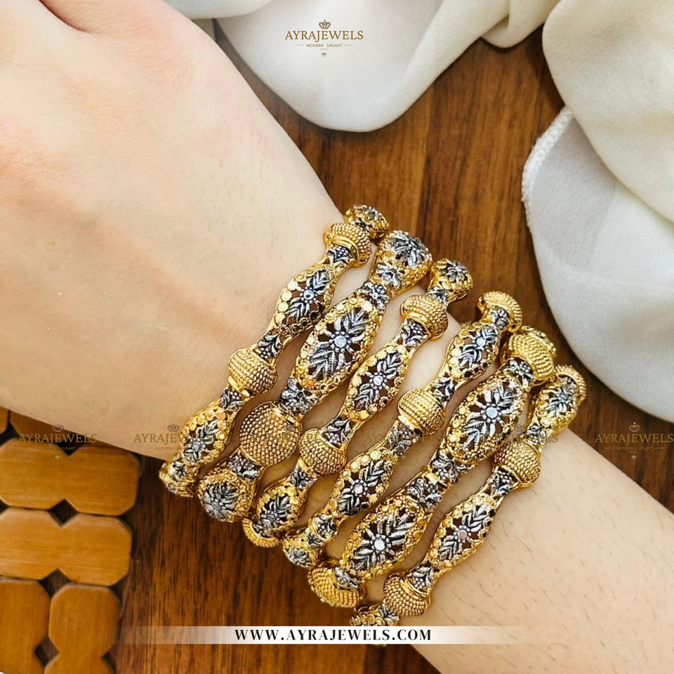 6-Piece Gold Plated Bangles Set – 2 Tone Polish | Multiple Sizes