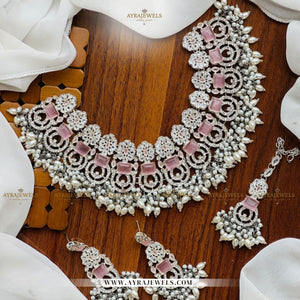 Zarcon Party Wear Necklace with Earrings & Teeka – Gold & Silver Finish