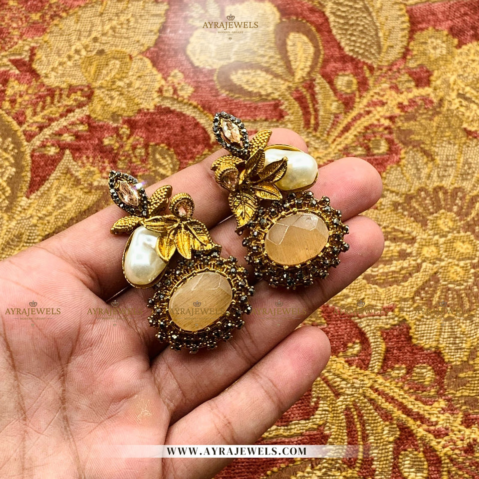Designer Earrings with Stone & Pearl Detailing – Elegant Party Wear