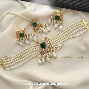 Cute Small Choker Set with Studs & Teeka – Party Wear Jewellery
