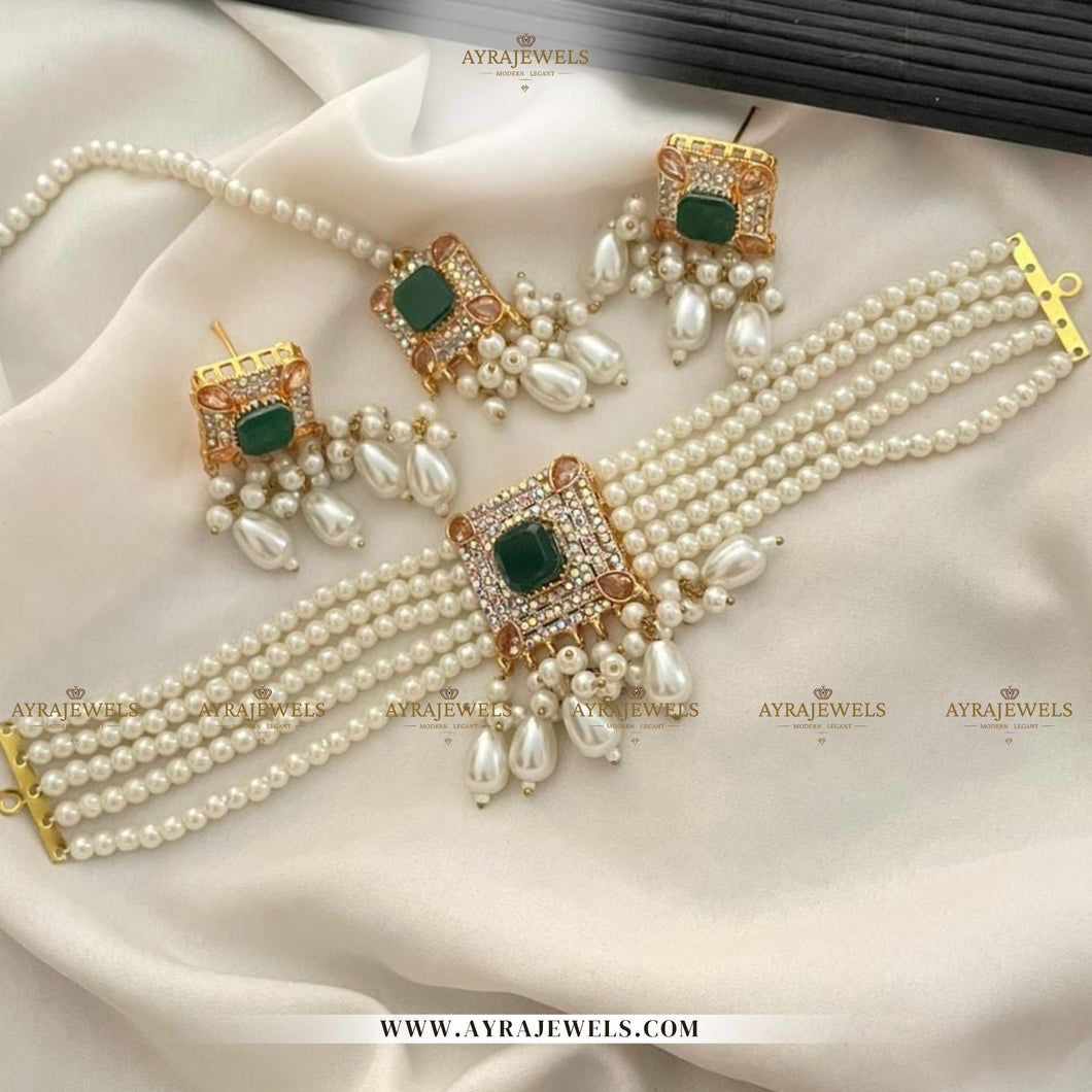 Cute Small Choker Set with Studs & Teeka – Party Wear Jewellery