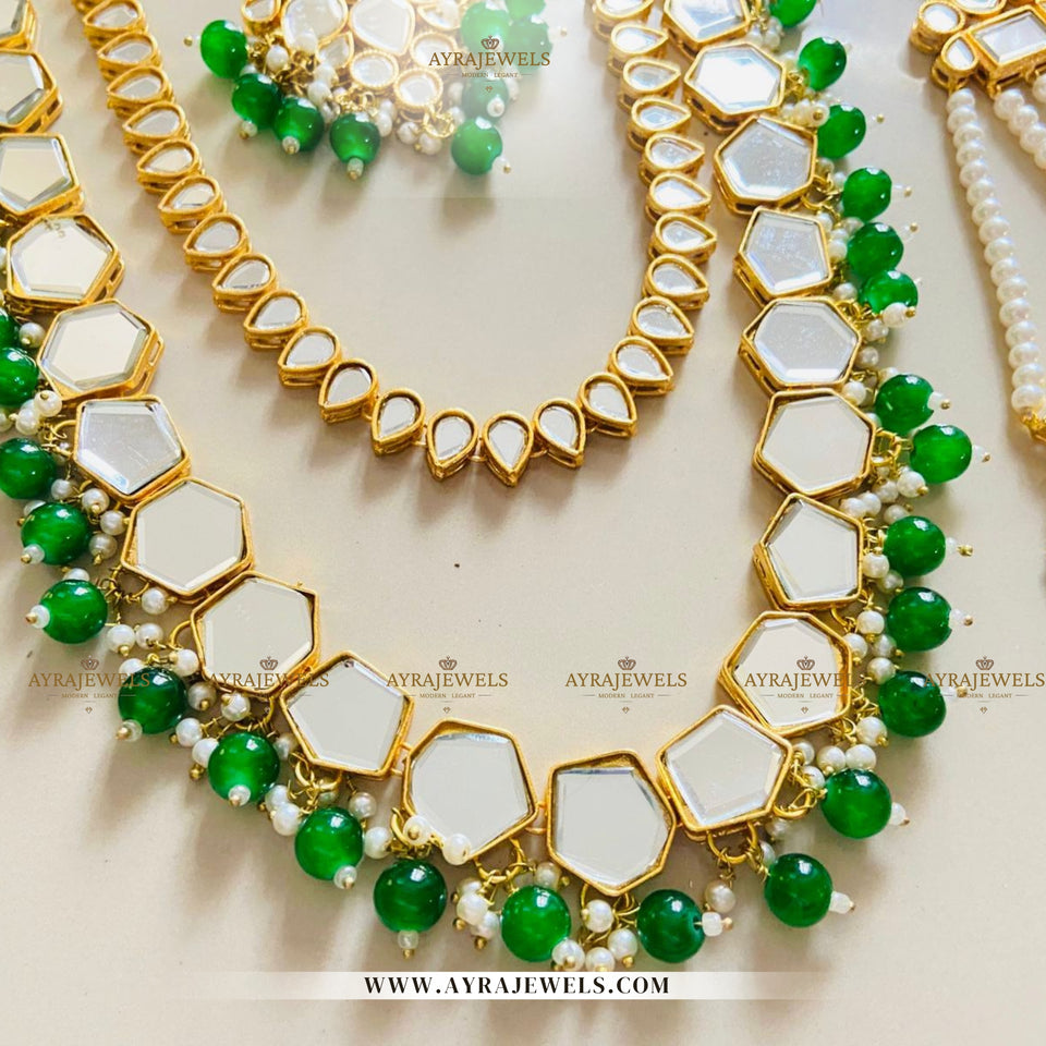 Mirror Kundan Bridal Set – Complete Wedding Jewellery | Earrings, Teeka & Jhumar