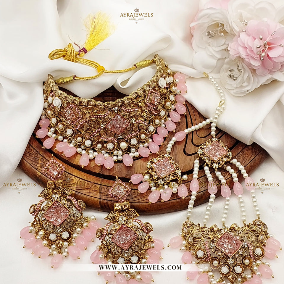 Zarcon Bridal Set – Necklace, Earrings, Teeka & Jhoomer – Traditional Wedding Jewellery