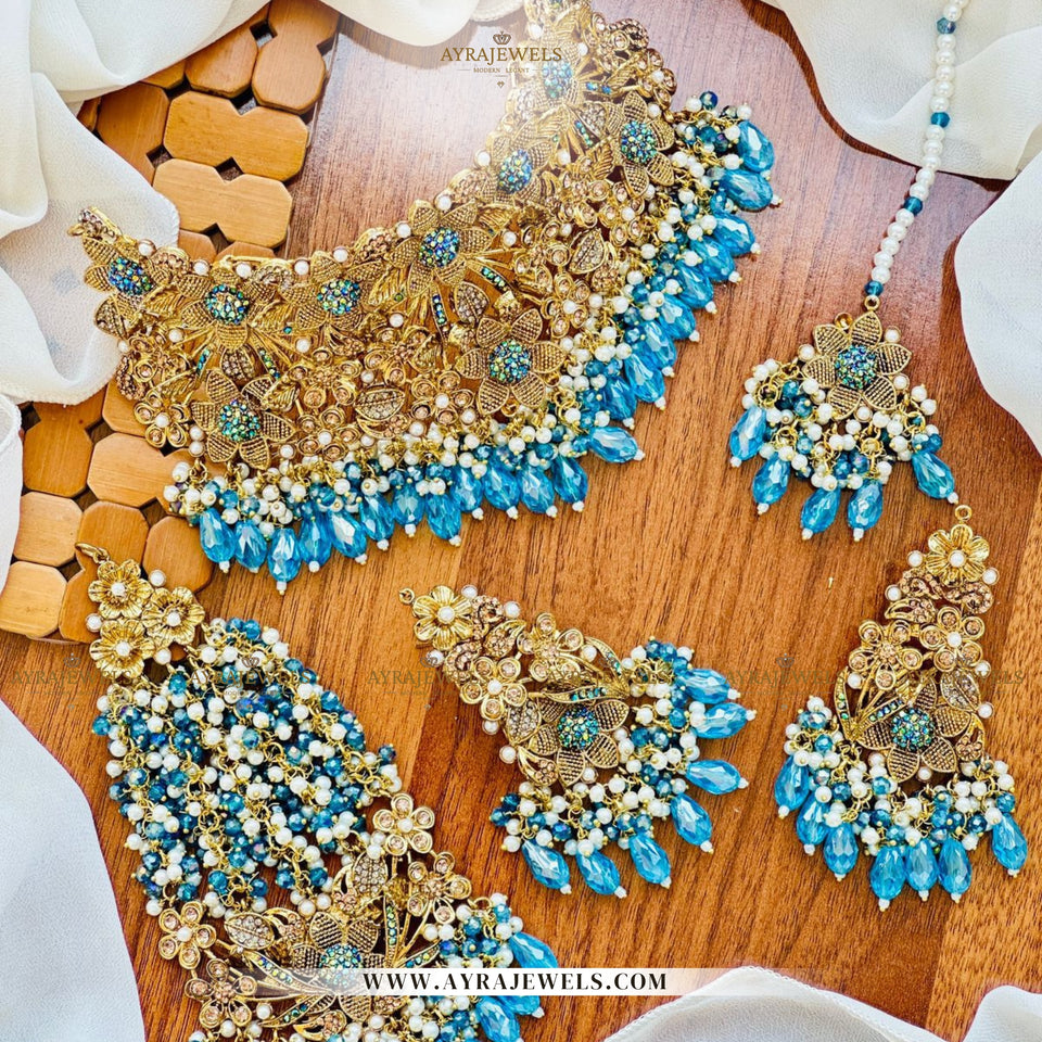 3D Bridal Collar Set with Earrings, Teeka & Jhoomar – Luxurious Wedding Jewellery