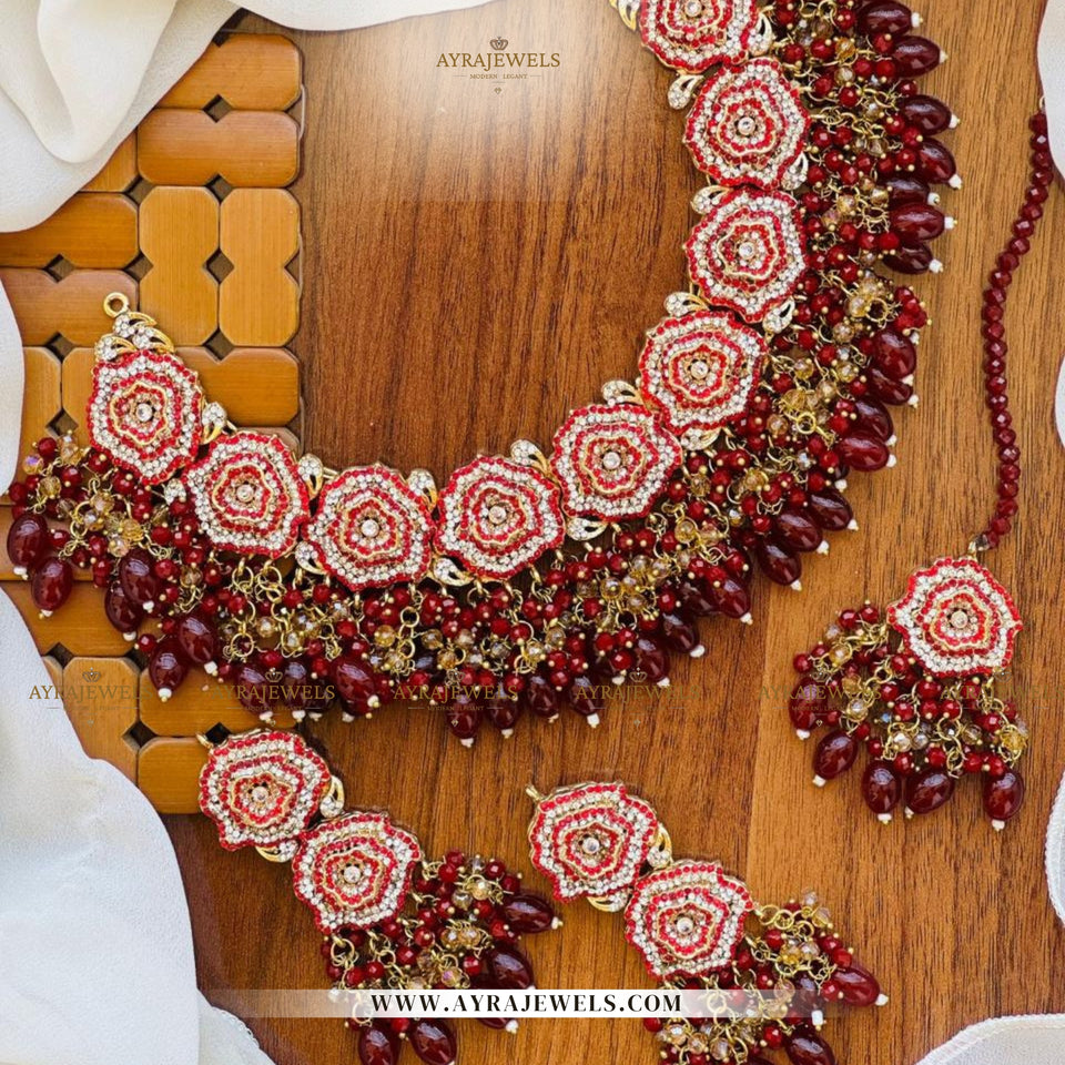 Aynoor Necklace Set with Earrings & Teeka – Traditional Bridal Jewellery