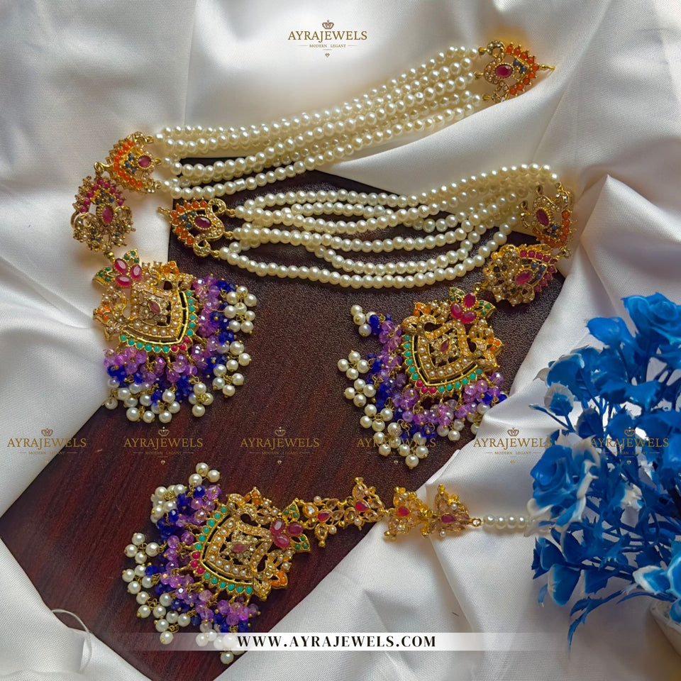 Nouratan Earrings with Heavy Sahare & Teeka – Traditional Bridal Earrings Set