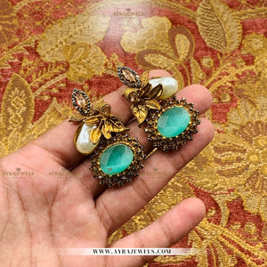 Designer Earrings with Stone & Pearl Detailing – Elegant Party Wear