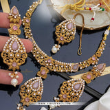 Zarcon Party Wear Necklace with Earrings & Teeka – Elegant Gold & Silver Finish